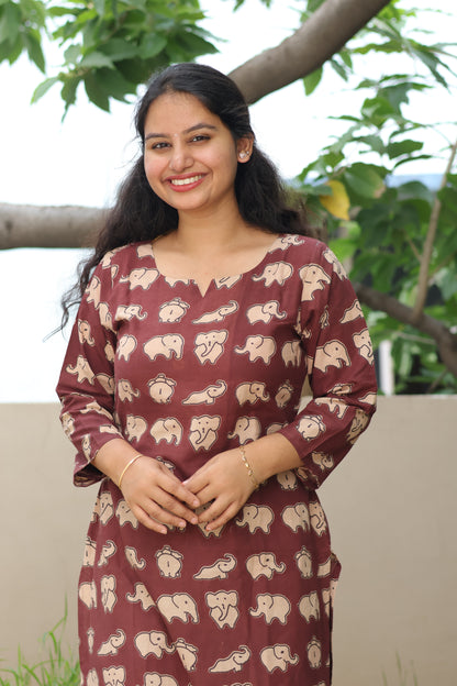Brown Pure Cotton Handcrafted Co-Ord Set