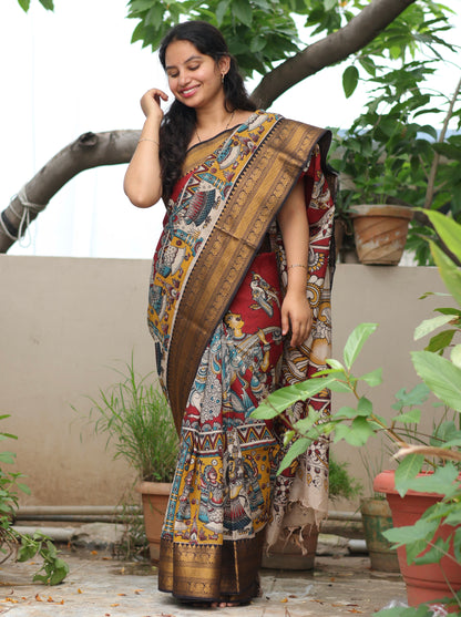 Kanchi border Kalamkari chennur silk saree