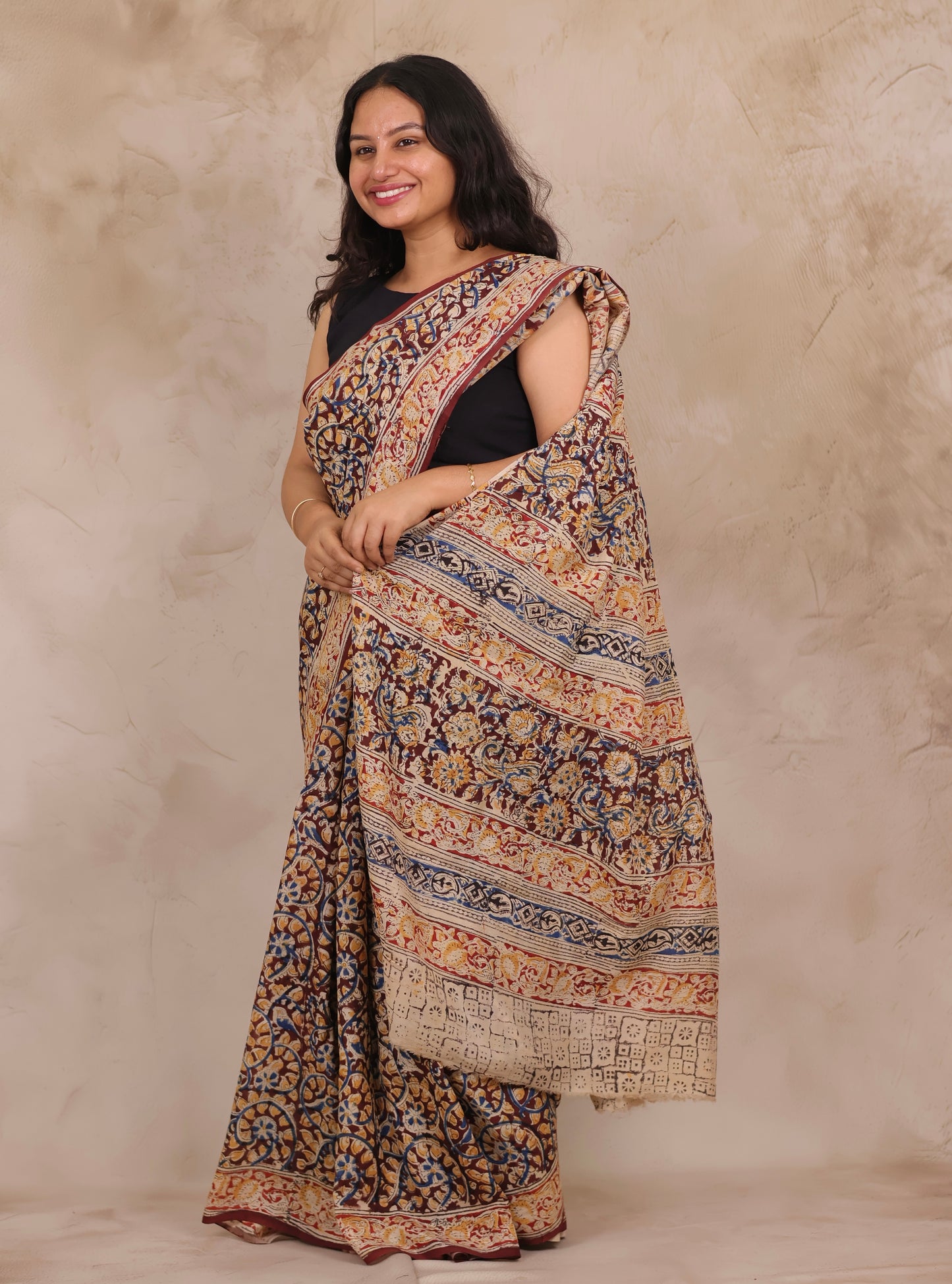 Hand Block Printed Kalamkari Chennur Silk Saree