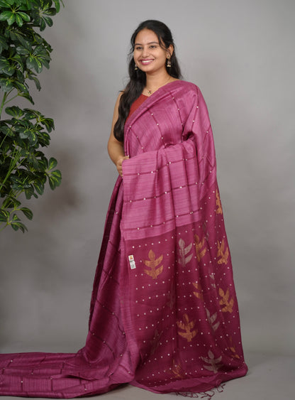 Pastel Pink Handloom Jamdhani Pure Matka Silk Saree with Muslin Silk Pallu