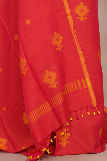 Pink Handwoven Jamdhani weaving pure Mercerised Malai cotton 2 piece suit sets | Looms & Tassels