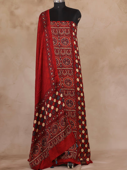 Ajrakh Handblock Printed Modal Silk 2 Piece Suit Set | Looms & Tassels