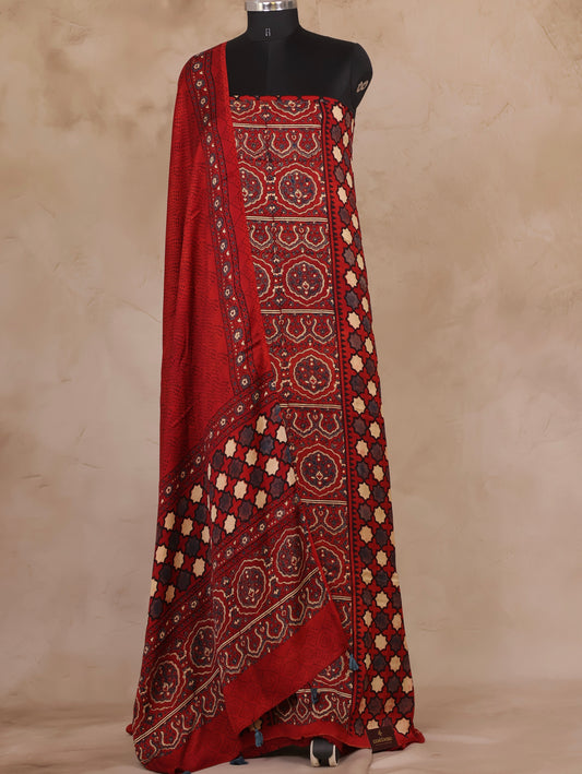 Ajrakh Handblock Printed Modal Silk 2 Piece Suit Set | Looms & Tassels