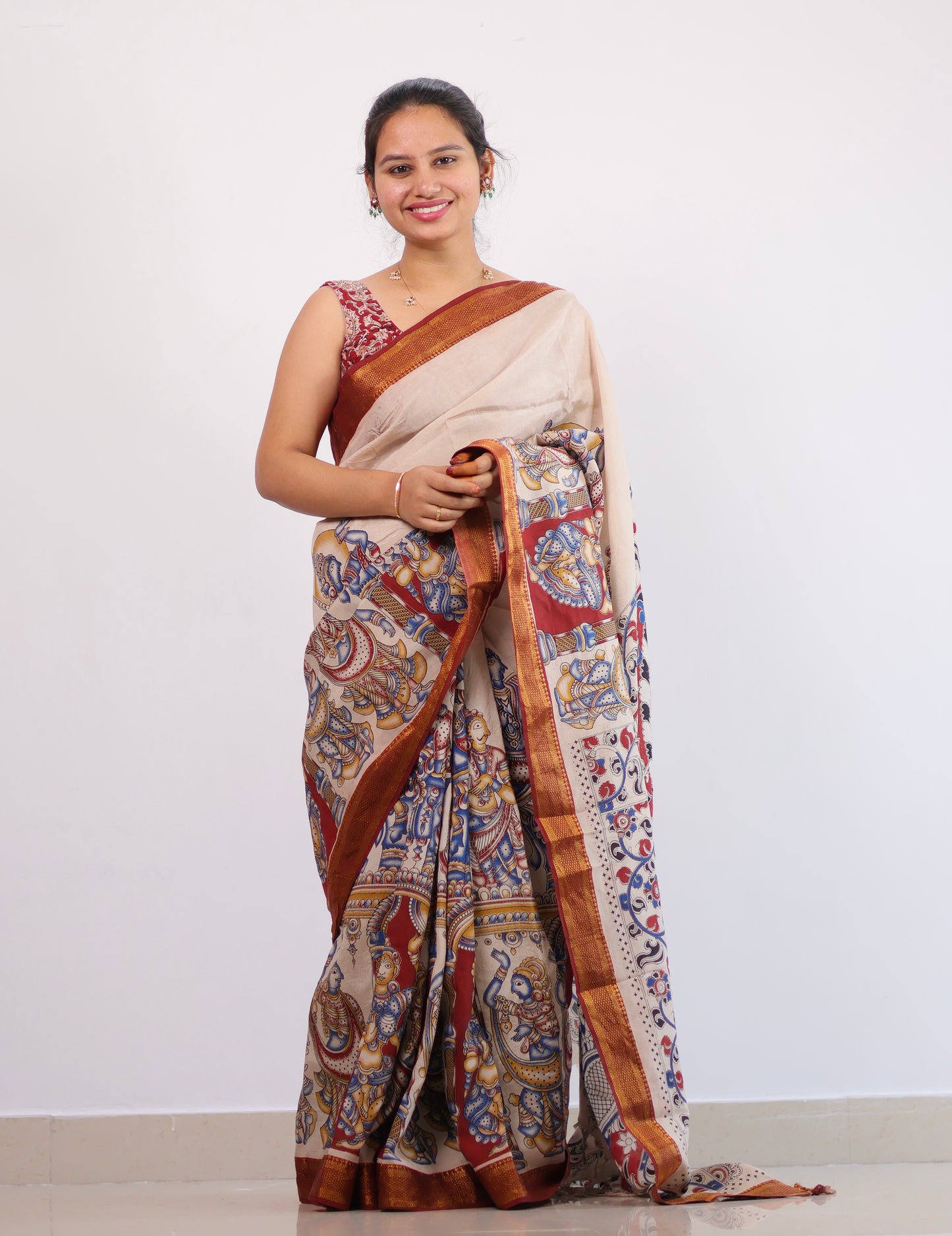 Nizam Border Kalamkari Silk Saree