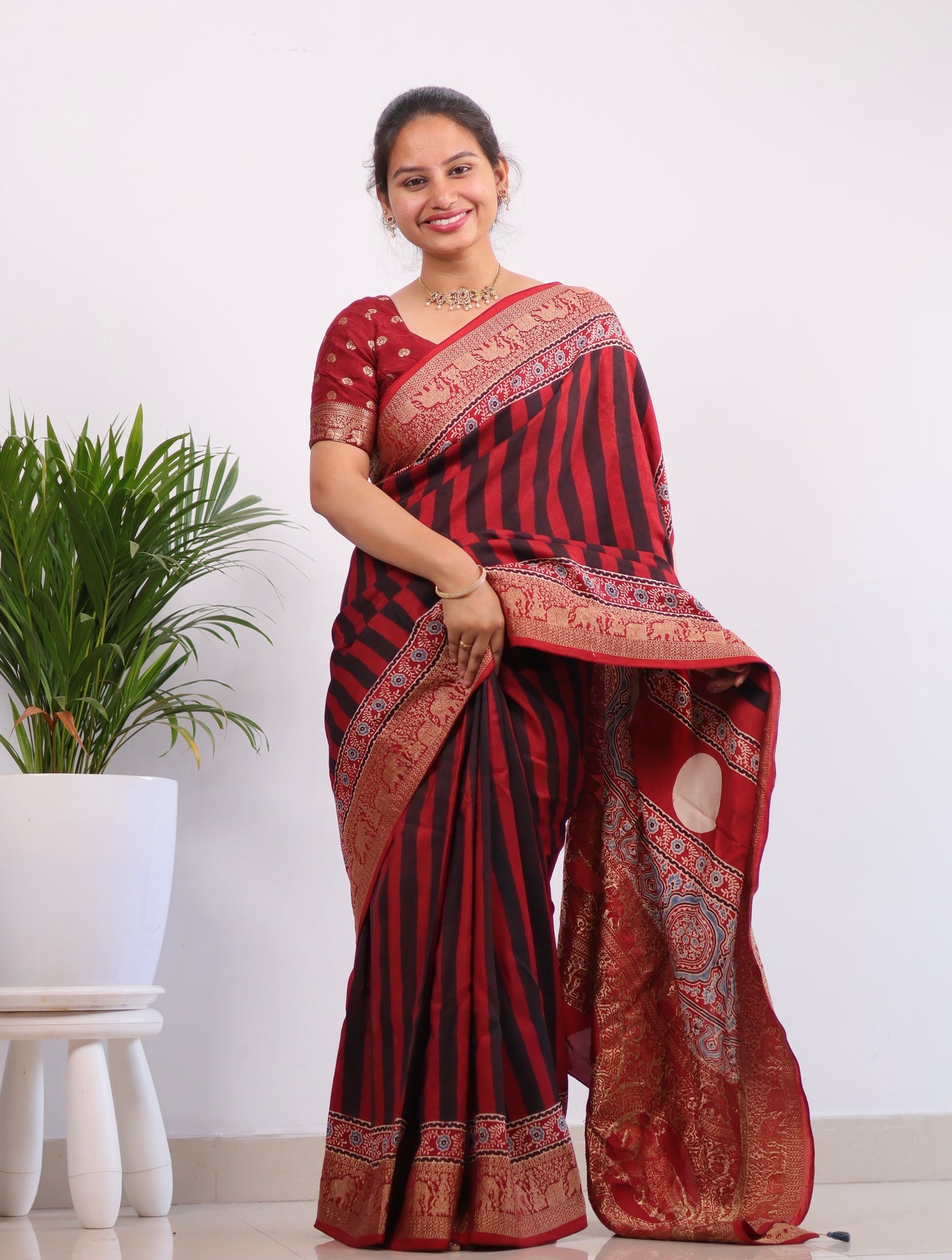 Ajrakh Dola Silk Saree