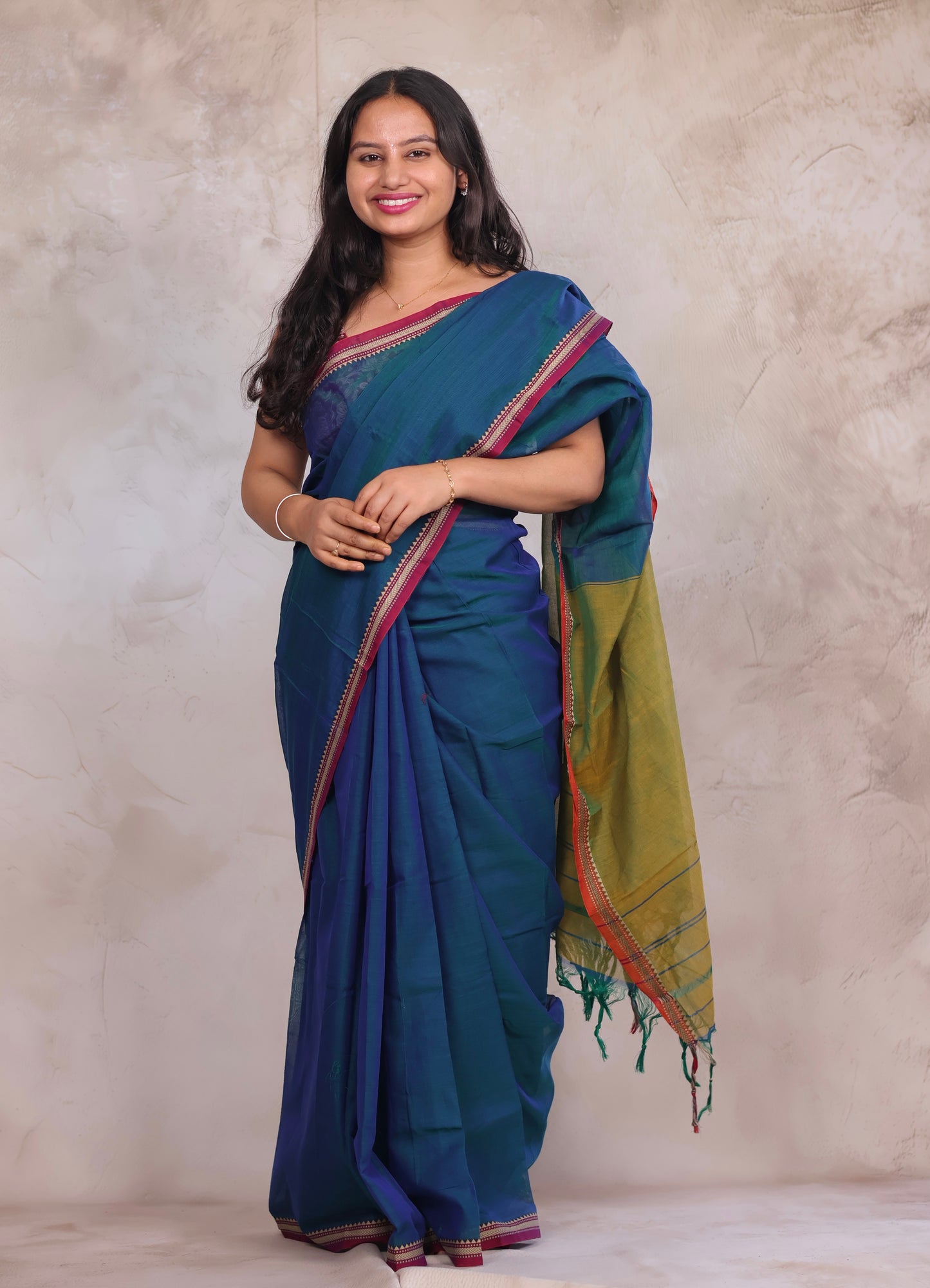 Rama Blue Narayanpet Cotton Saree | Looms & Tassels