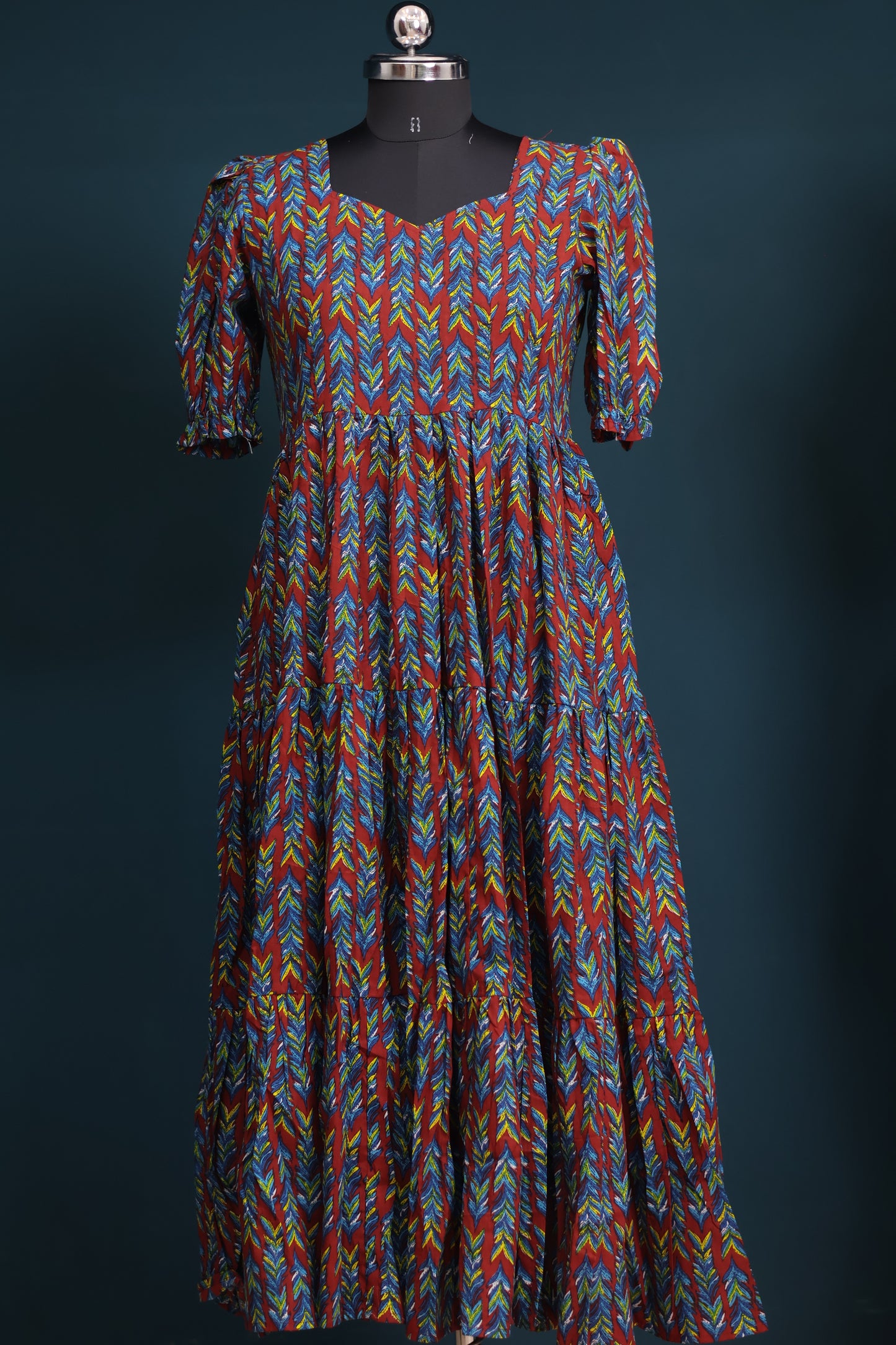 Maroon Bagru pure cotton frock
