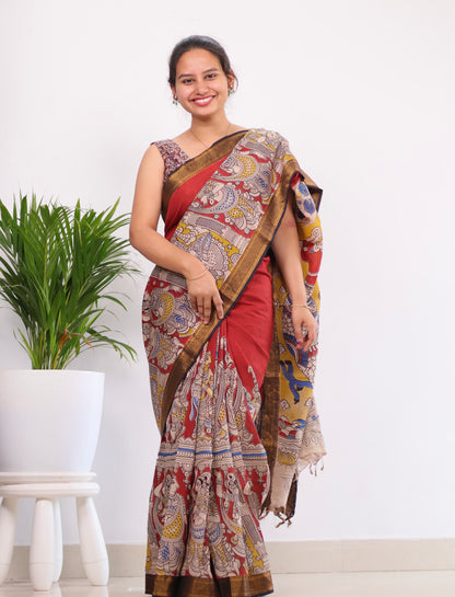 Nizam Border Kalamkari Silk Saree