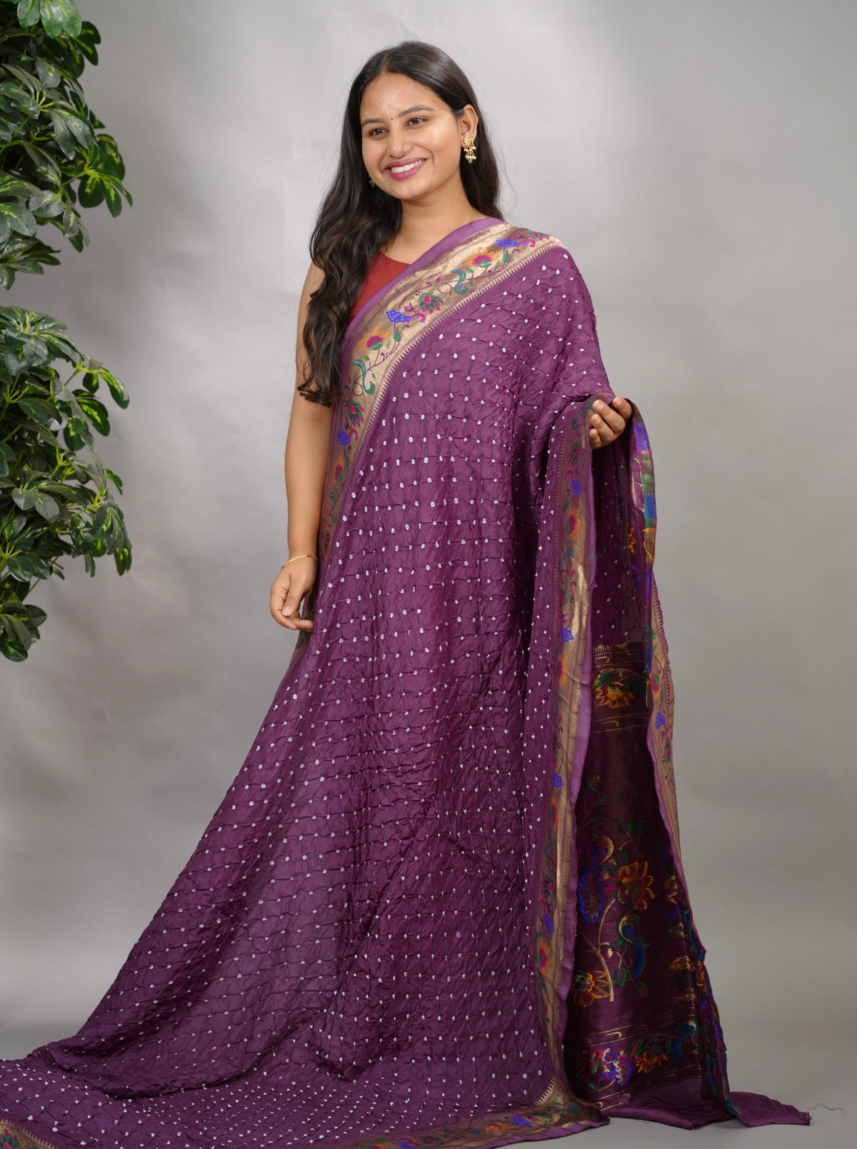 Handcrafted Bandhani Paithani Dola Silk Saree | Looms & Tassels