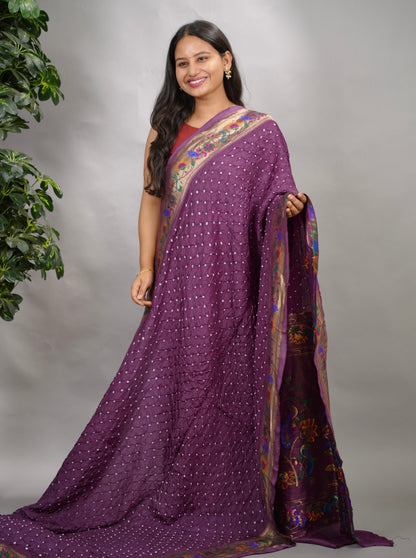 Handcrafted Bandhani Paithani Dola Silk Saree | Looms & Tassels