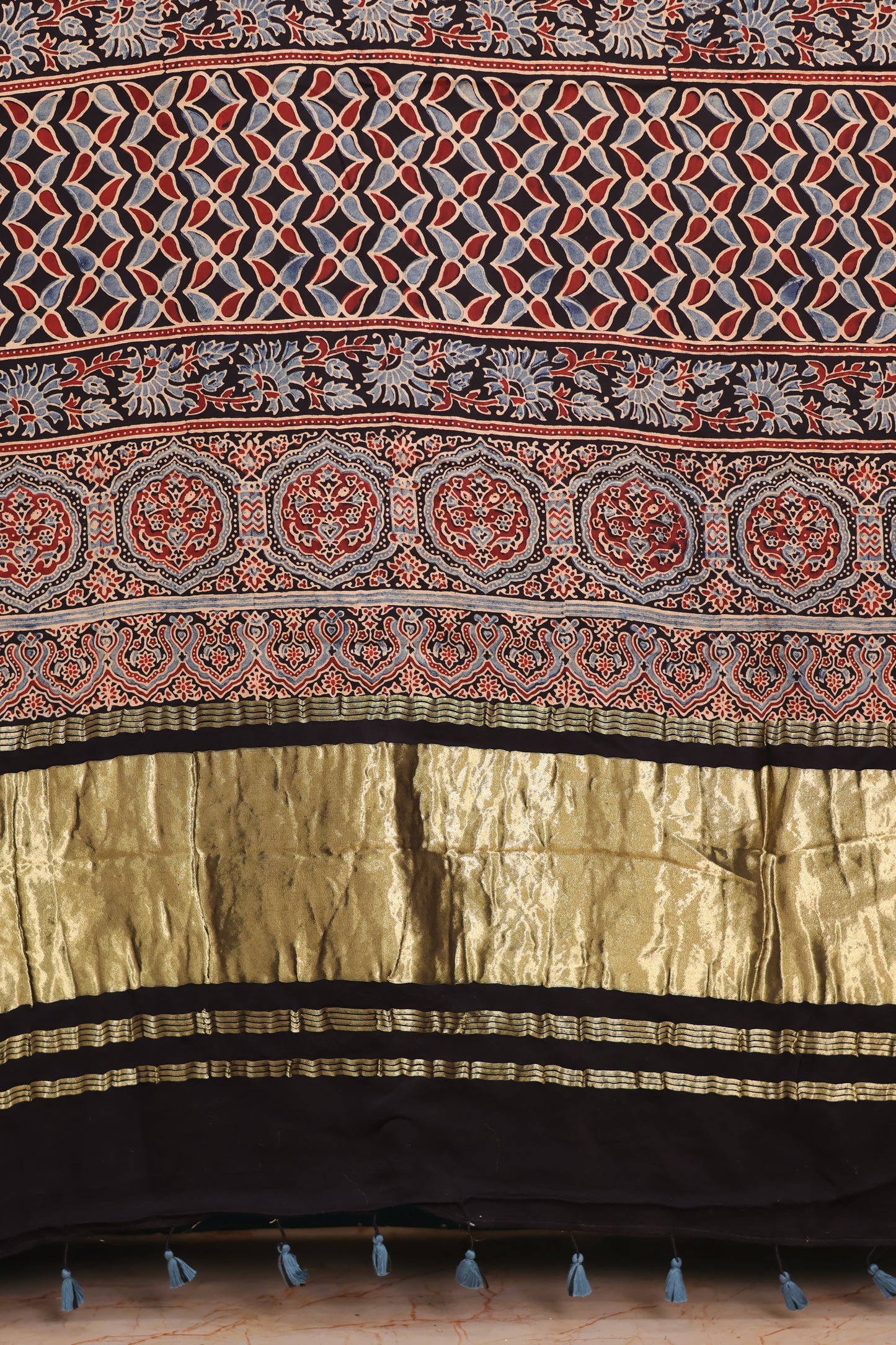 Pure Ajrakh Hand Block Printed Modal Silk Saree