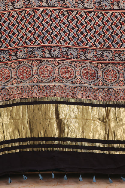 Pure Ajrakh Hand Block Printed Modal Silk Saree
