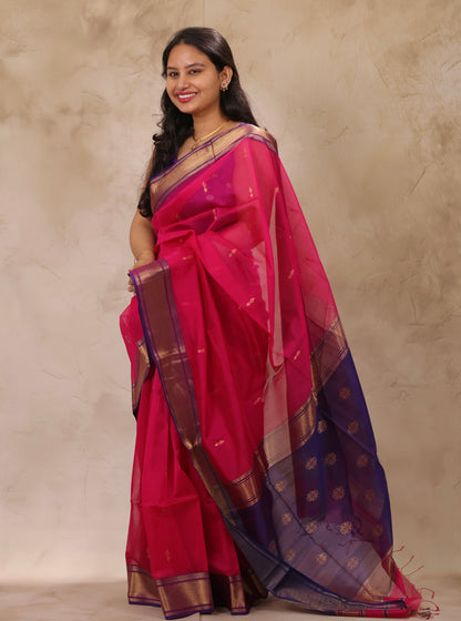 Pink Handloom Maheswari Silk Cotton Sarees | Looms & Tassels