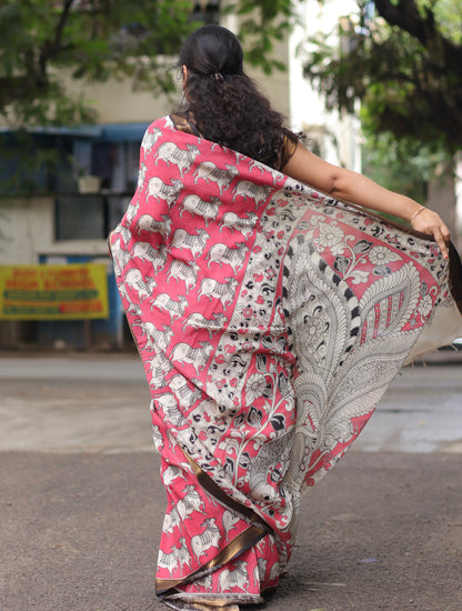 Pink pichwai Nizam Border Kalamkari Silk Saree