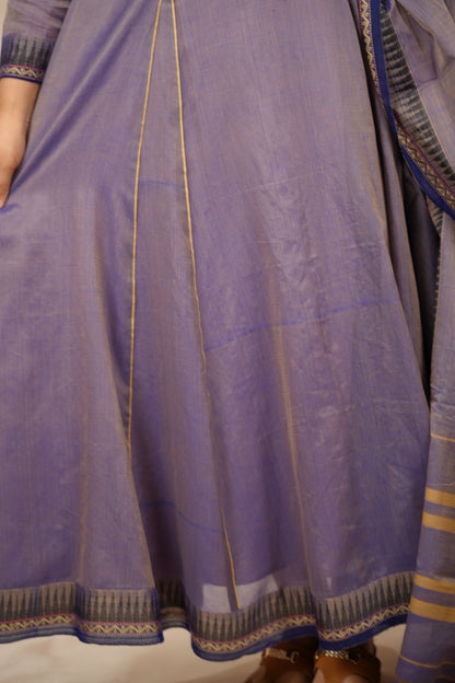 Lavender Narayanpet Cotton Anarkali Dress with Narayanpet Dupatta | Looms & Tassels