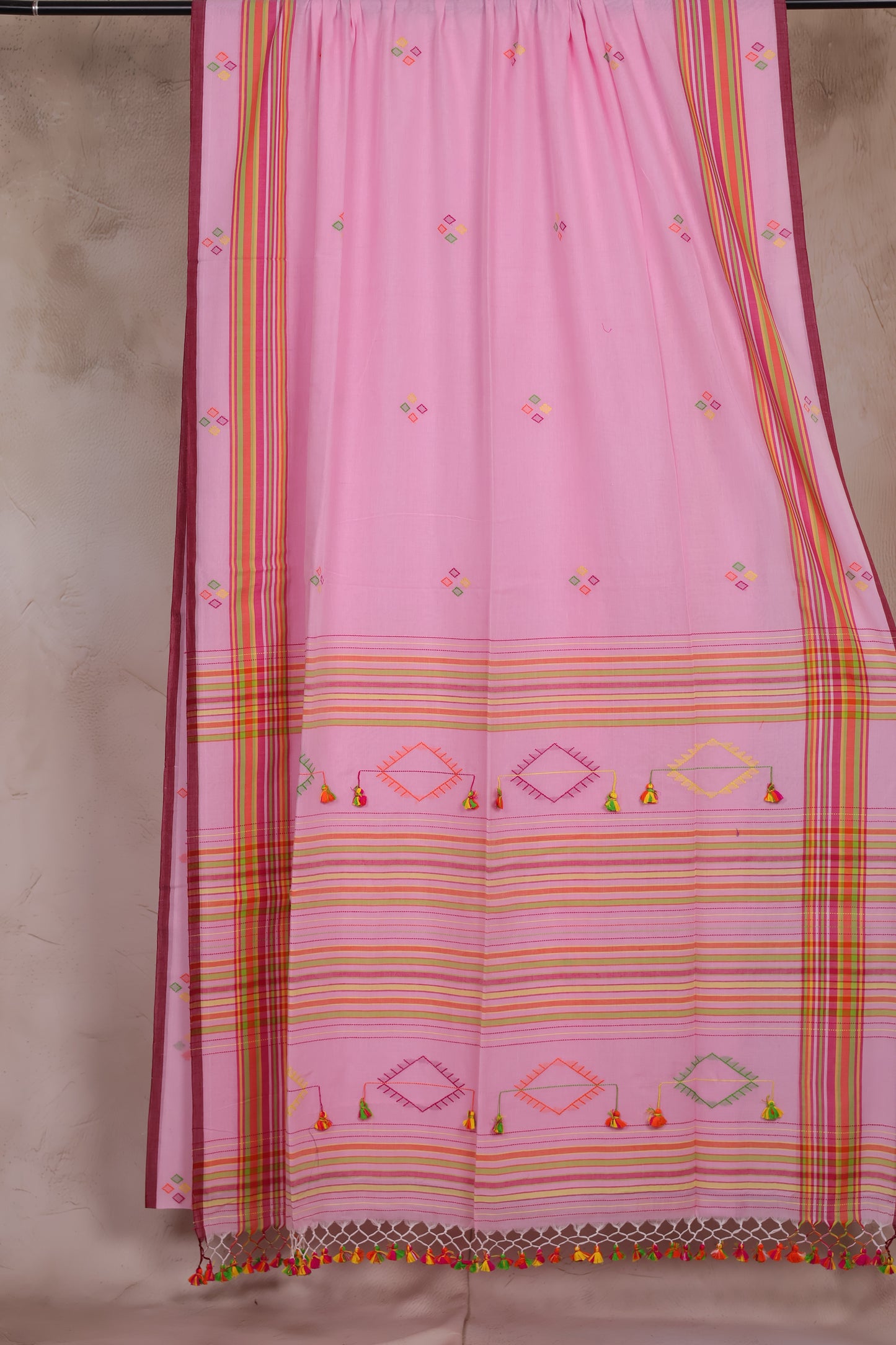 Pink Bhujodi weaving Malai Cotton Saree | Looms & Tassels