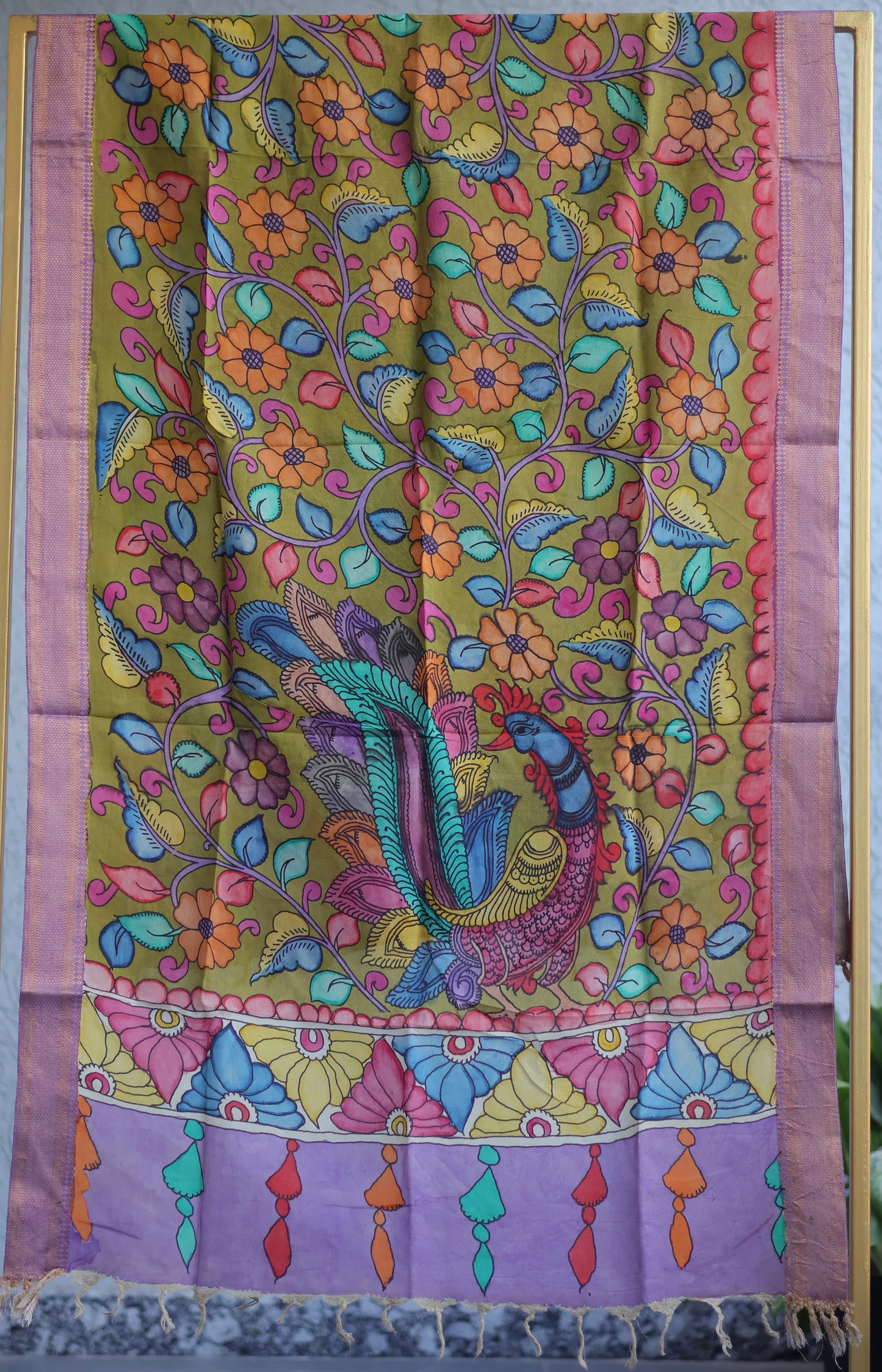 Pen Kalamkari chennur silk duppata