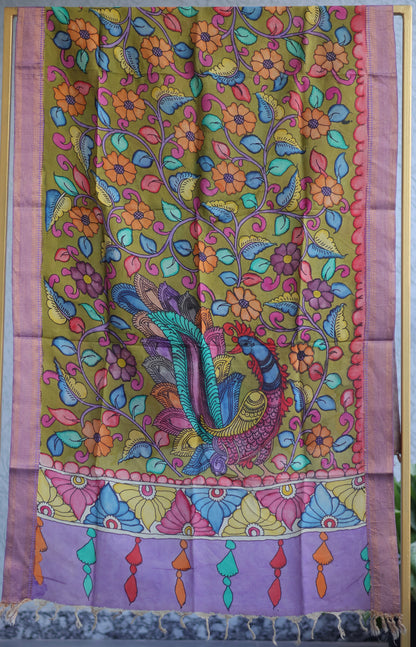Pen Kalamkari chennur silk duppata
