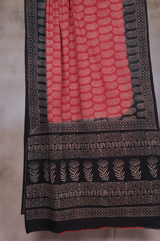 Bagru Handblock printed MulMul cotton saree