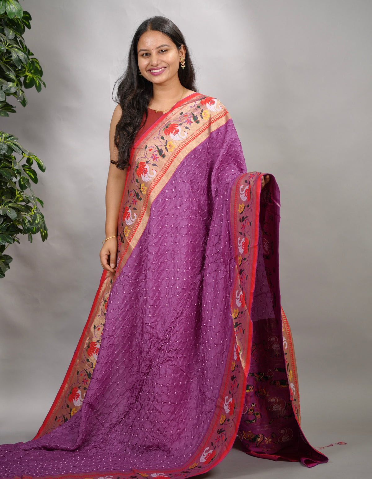 Handcrafted Bandhani Paithani Dola Silk Saree | Looms & Tassels