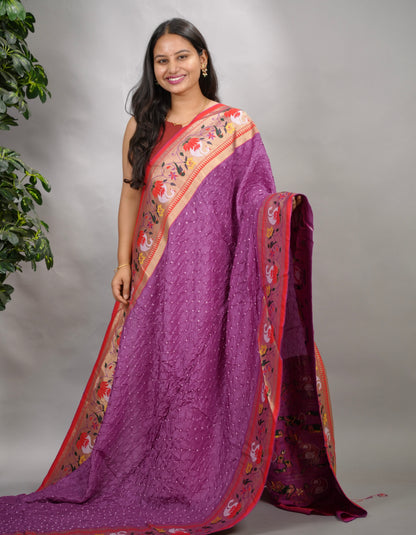 Handcrafted Bandhani Paithani Dola Silk Saree | Looms & Tassels