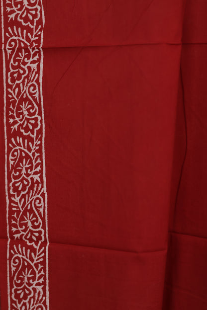 Rust Pure Kota Doria Saree with Bagru Handblock Prints | Looms & Tassels