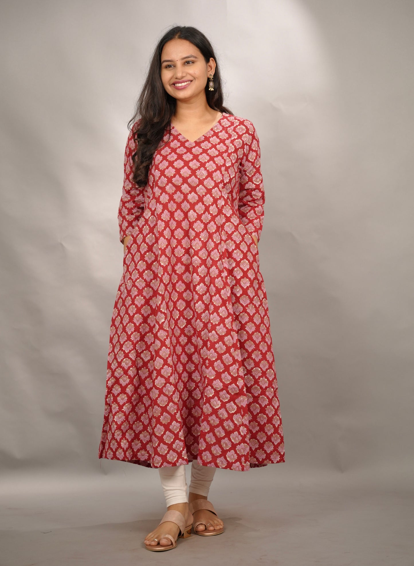 Red Pure Mul Cotton Kali Kurta | Looms & Tassels