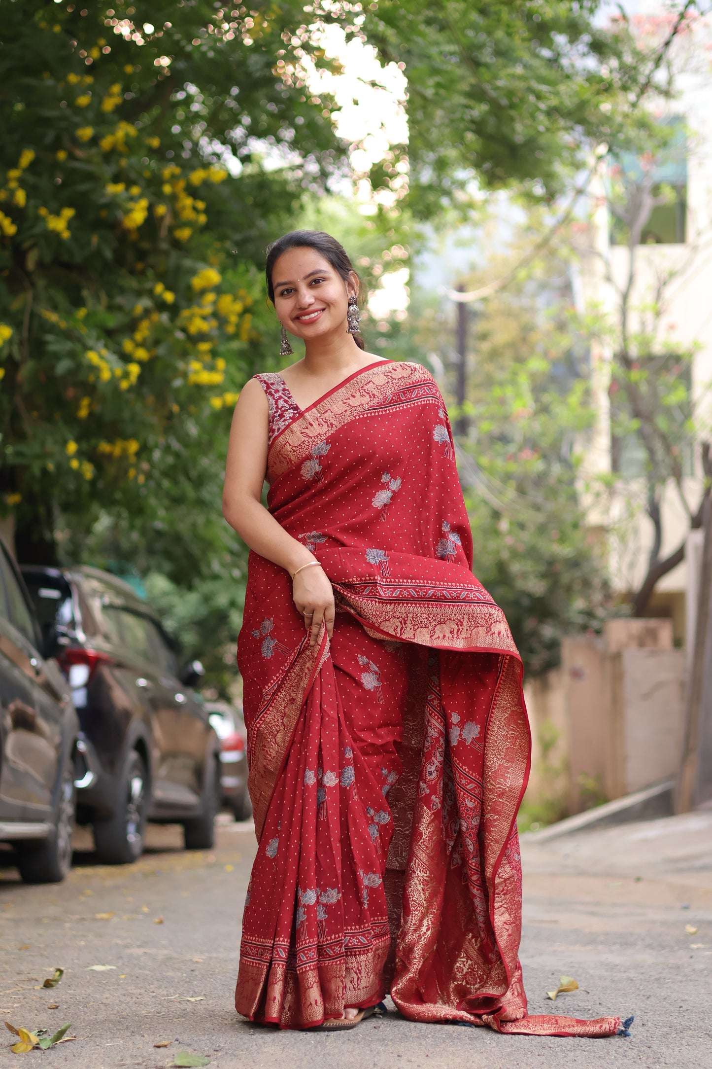 Ajrakh Dola Silk Saree