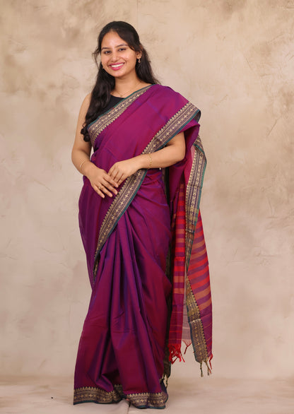 Magenta Narayanpet Cotton Saree | Looms & Tassels