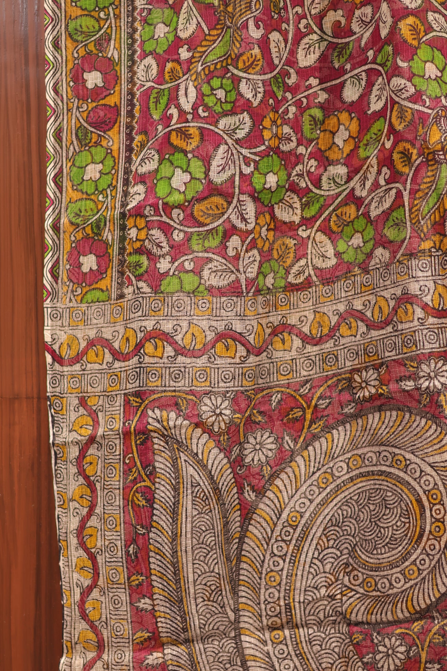Pure Kota Doria Saree with Bagru Handblock Prints – Red | Looms&Tassels
