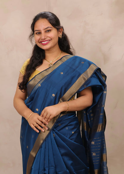 Blue Handloom Maheswari Silk Cotton Sarees | Looms & Tassels