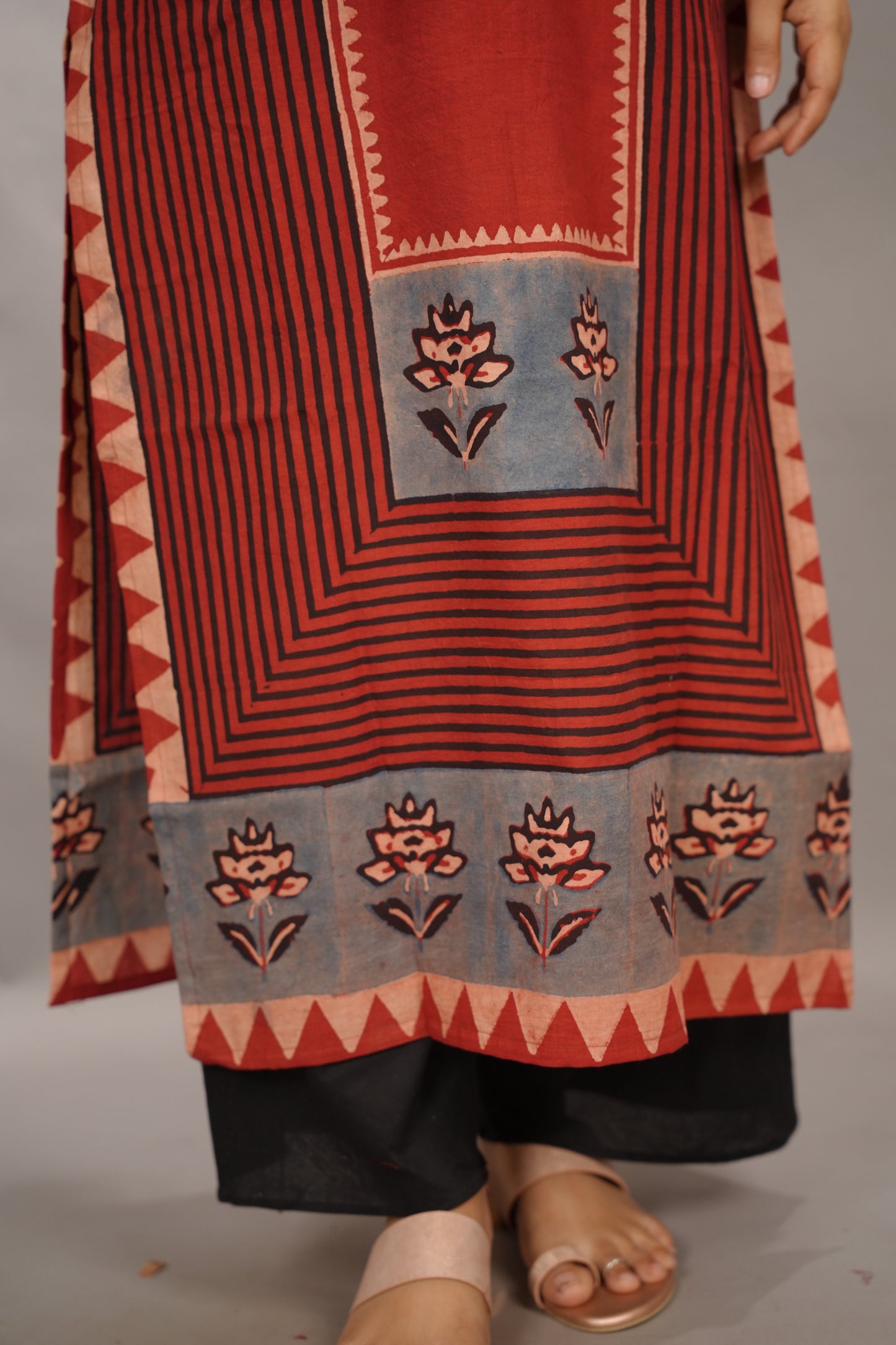 Red Ajrakh Pattern Hand Block printed Kurti | Looms & Tassels