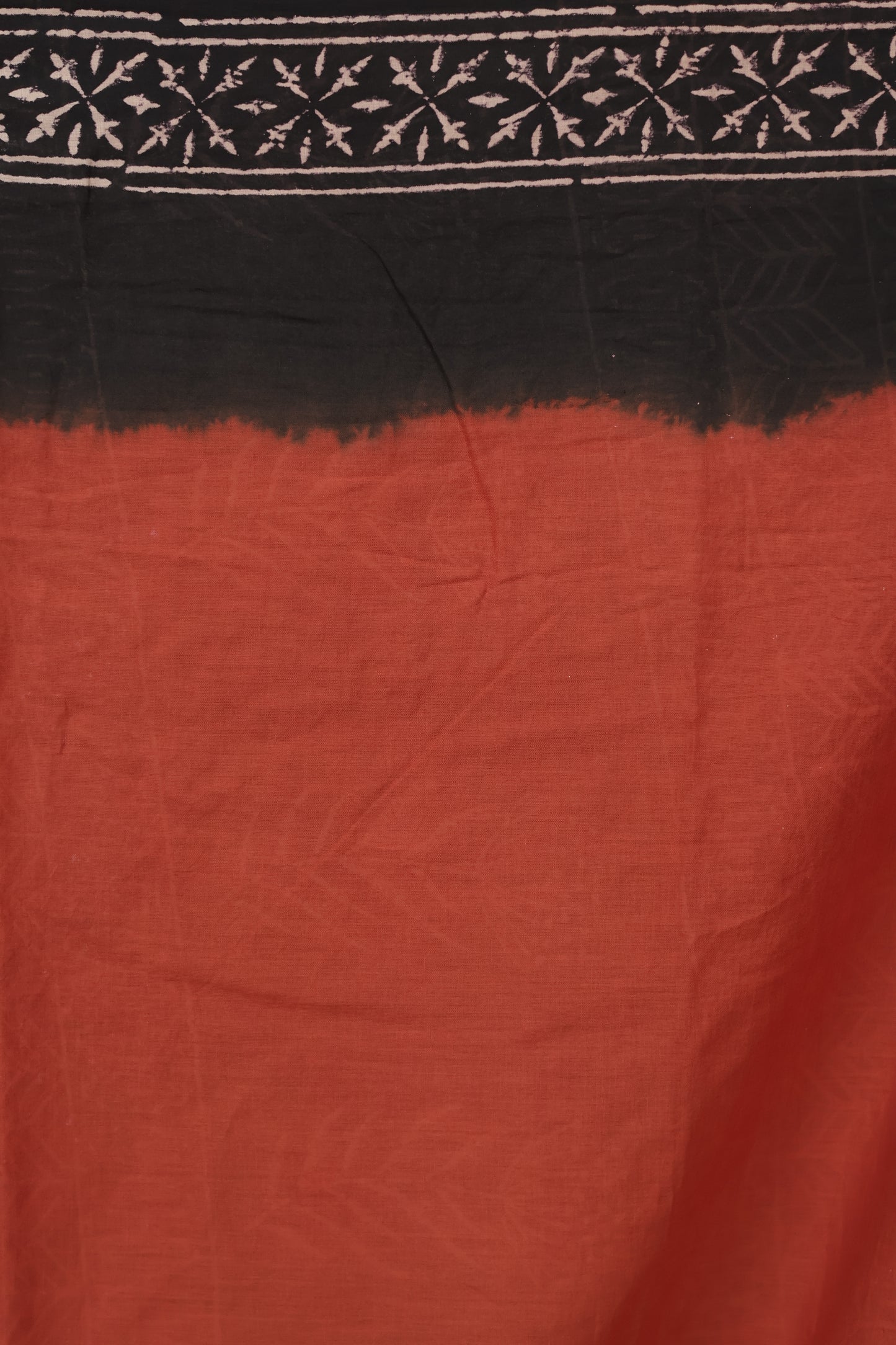 Elephant Grey & Rust Orange Bagru Handblock printed MulMul cotton saree | Looms & Tassels