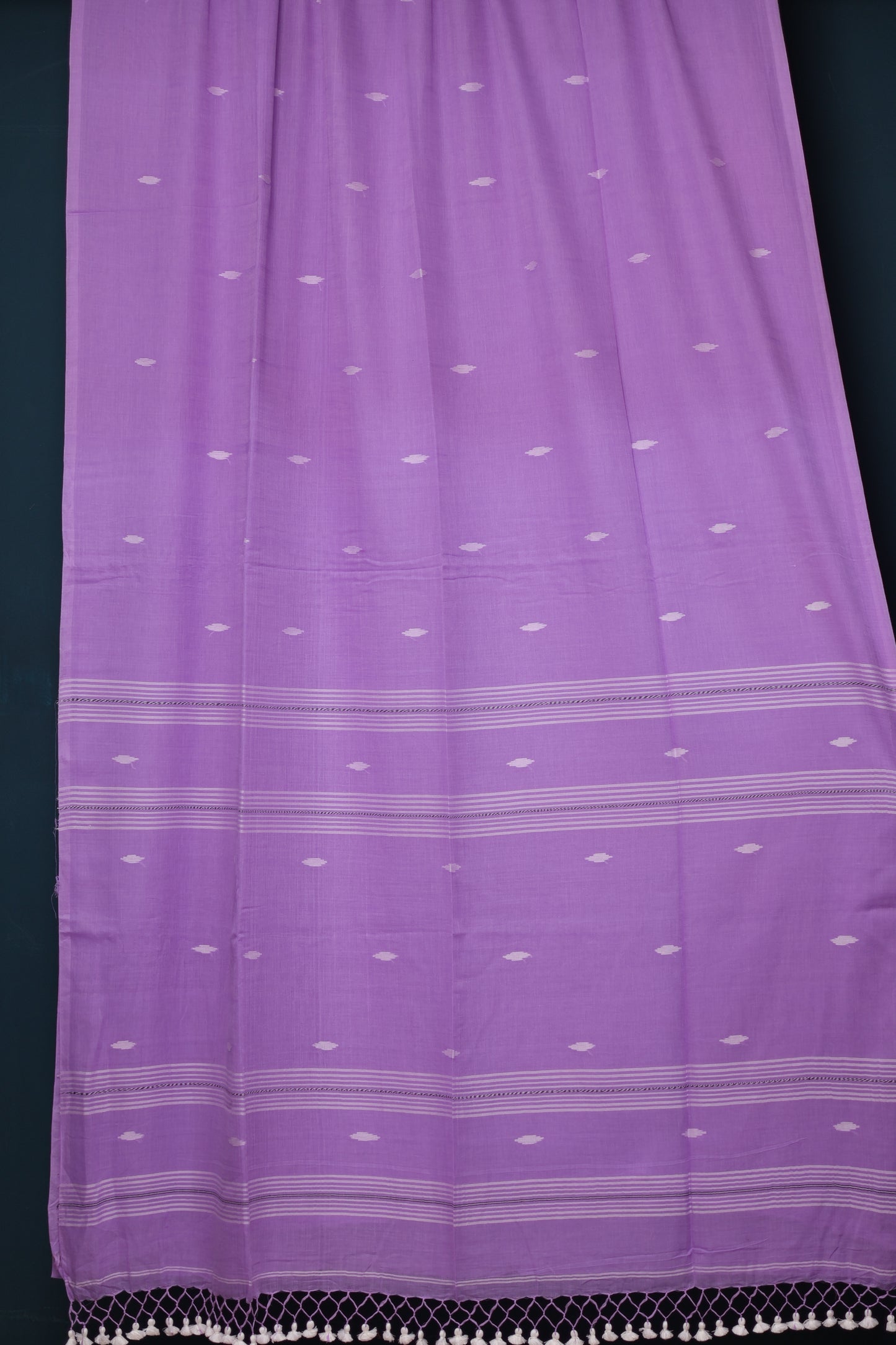 Lavender Pure Handwoven Malai Cotton Saree with Butta Weaving