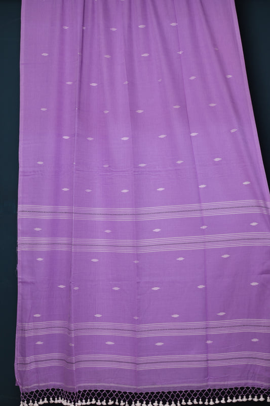 Lavender Pure Handwoven Malai Cotton Saree with Butta Weaving