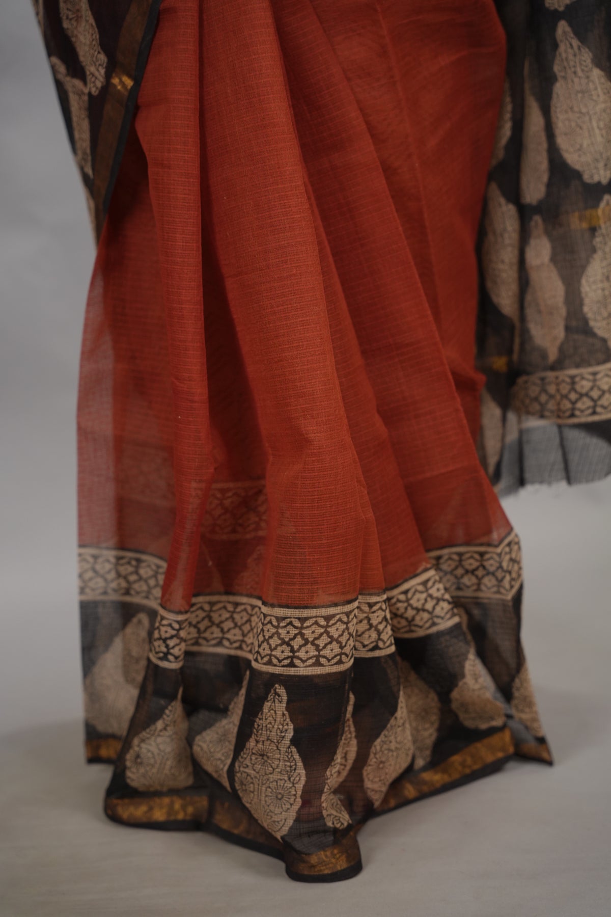 Maroon Pure Kota Doria Saree with Bagru Handblock Prints