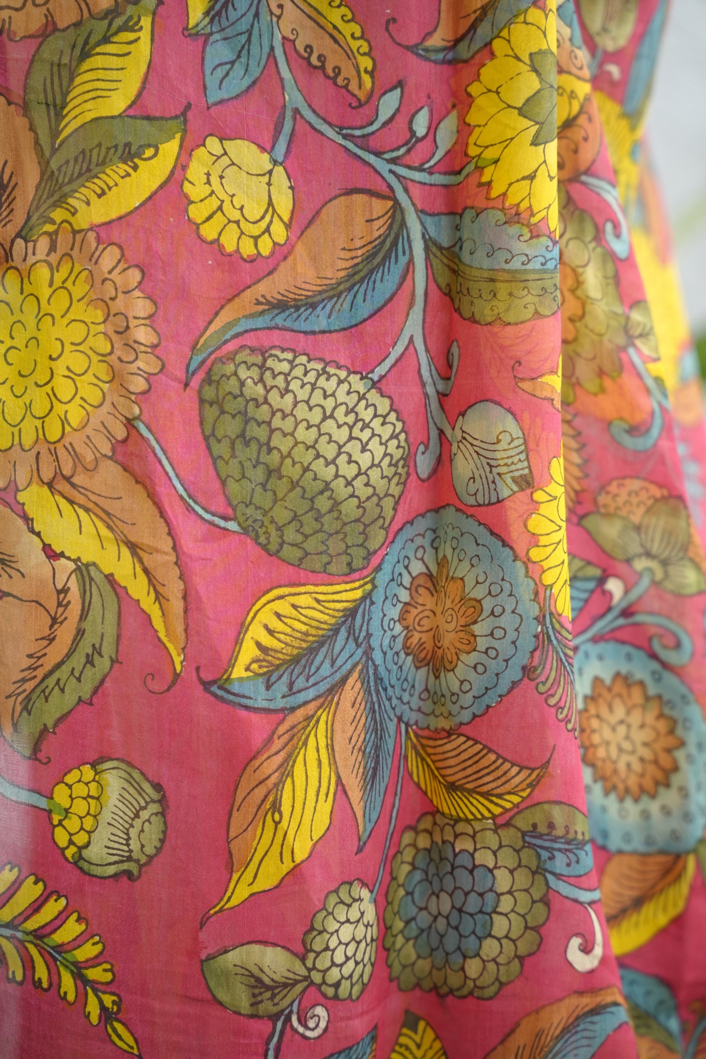 Pink Pen Kalamkari Mangalagiri silk Dupatta