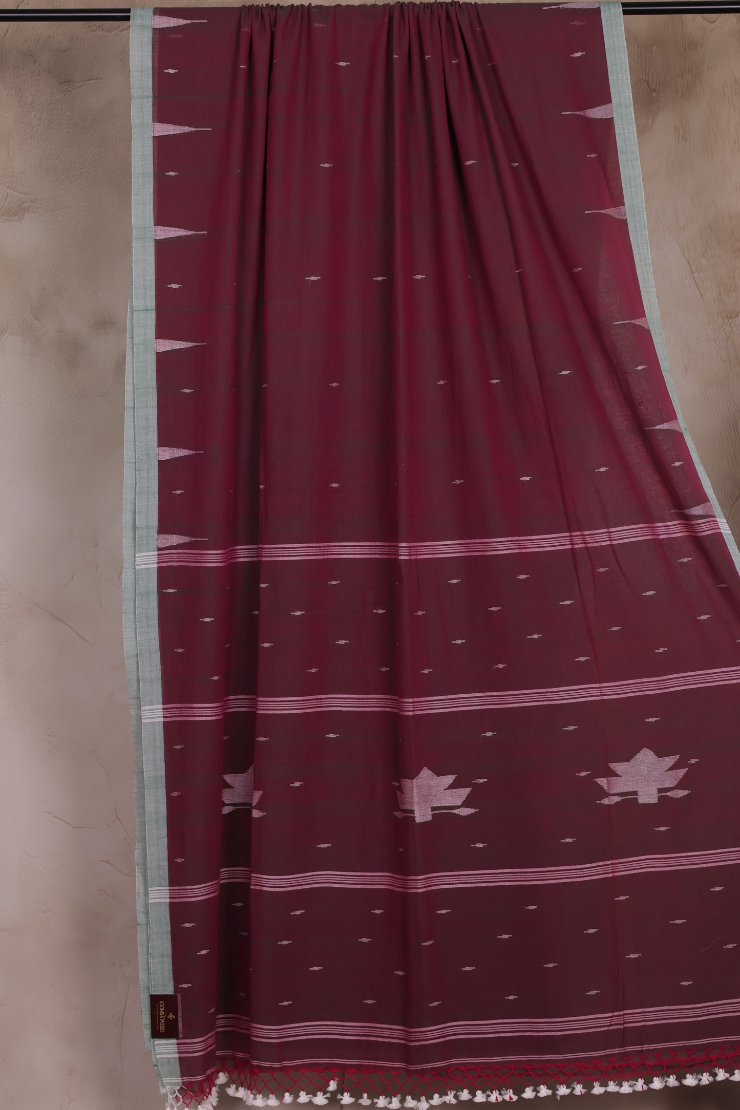 Dual Shade Malai Cotton Saree with Butta Weaving | Looms & Tassels