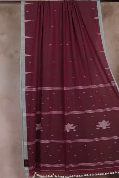 Dual Shade Malai Cotton Saree with Butta Weaving | Looms & Tassels
