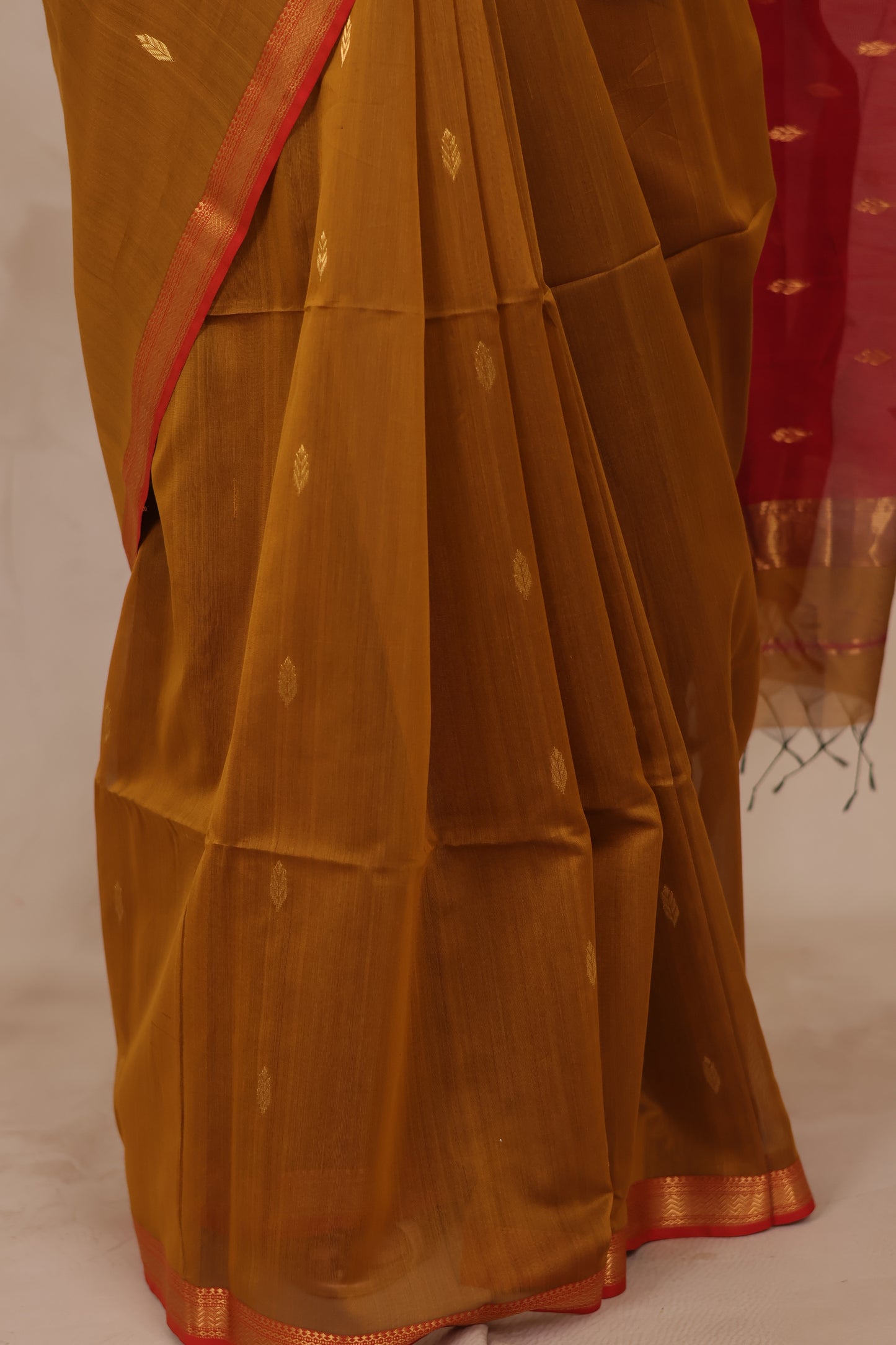 Golden Mustard Handloom Maheswari Silk Cotton Sarees | Looms & Tassels
