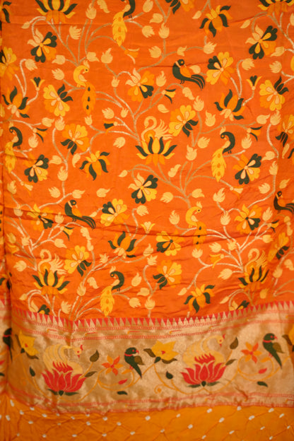 Yellow Handcrafted Bandhani Paithani Dola Silk Saree | Looms & Tassels