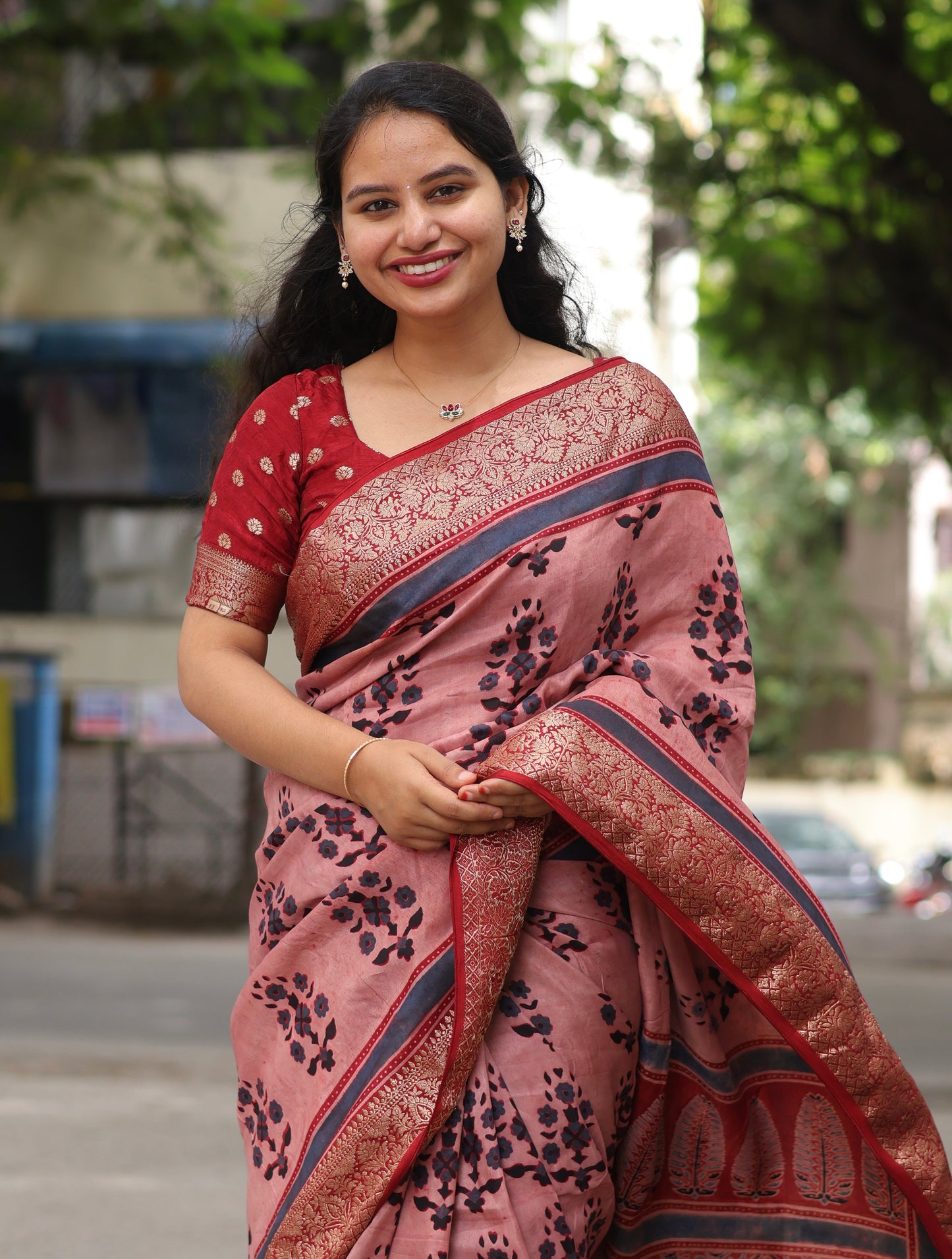 Contemporary Ajrakh Dola Silk Saree