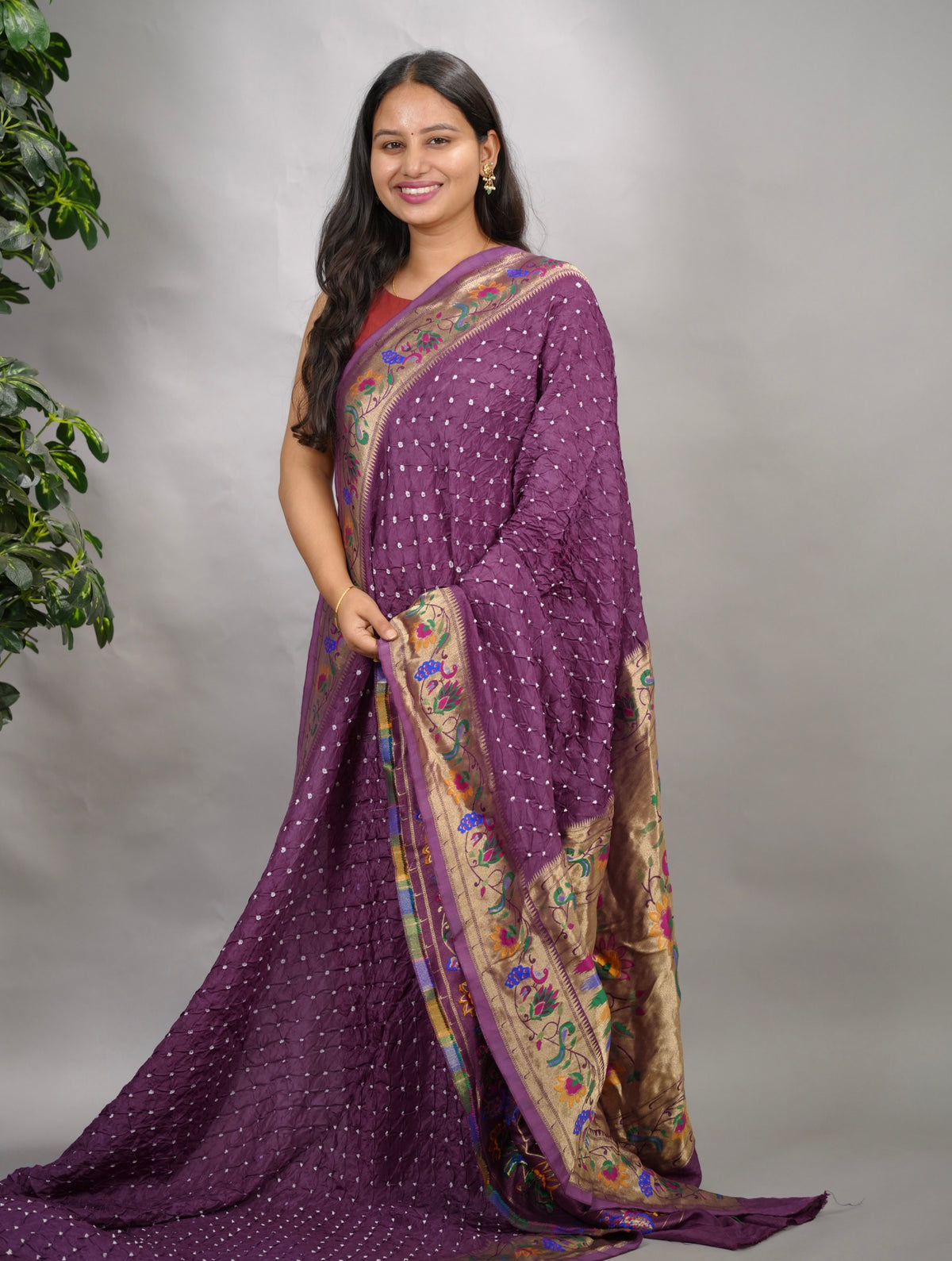 Handcrafted Bandhani Paithani Dola Silk Saree | Looms & Tassels
