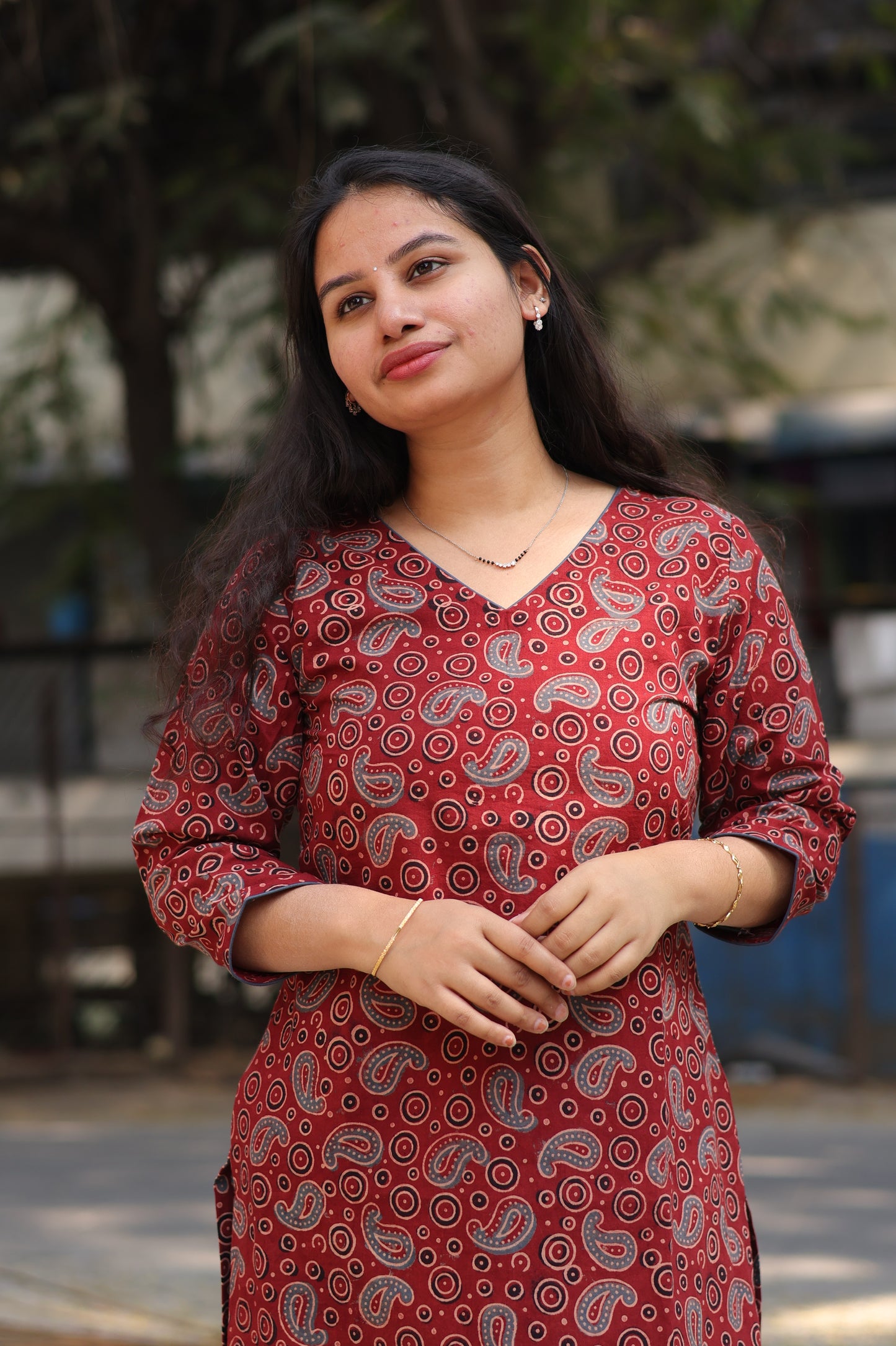 Maroon Ajrakh Hand Block Printed Kurti