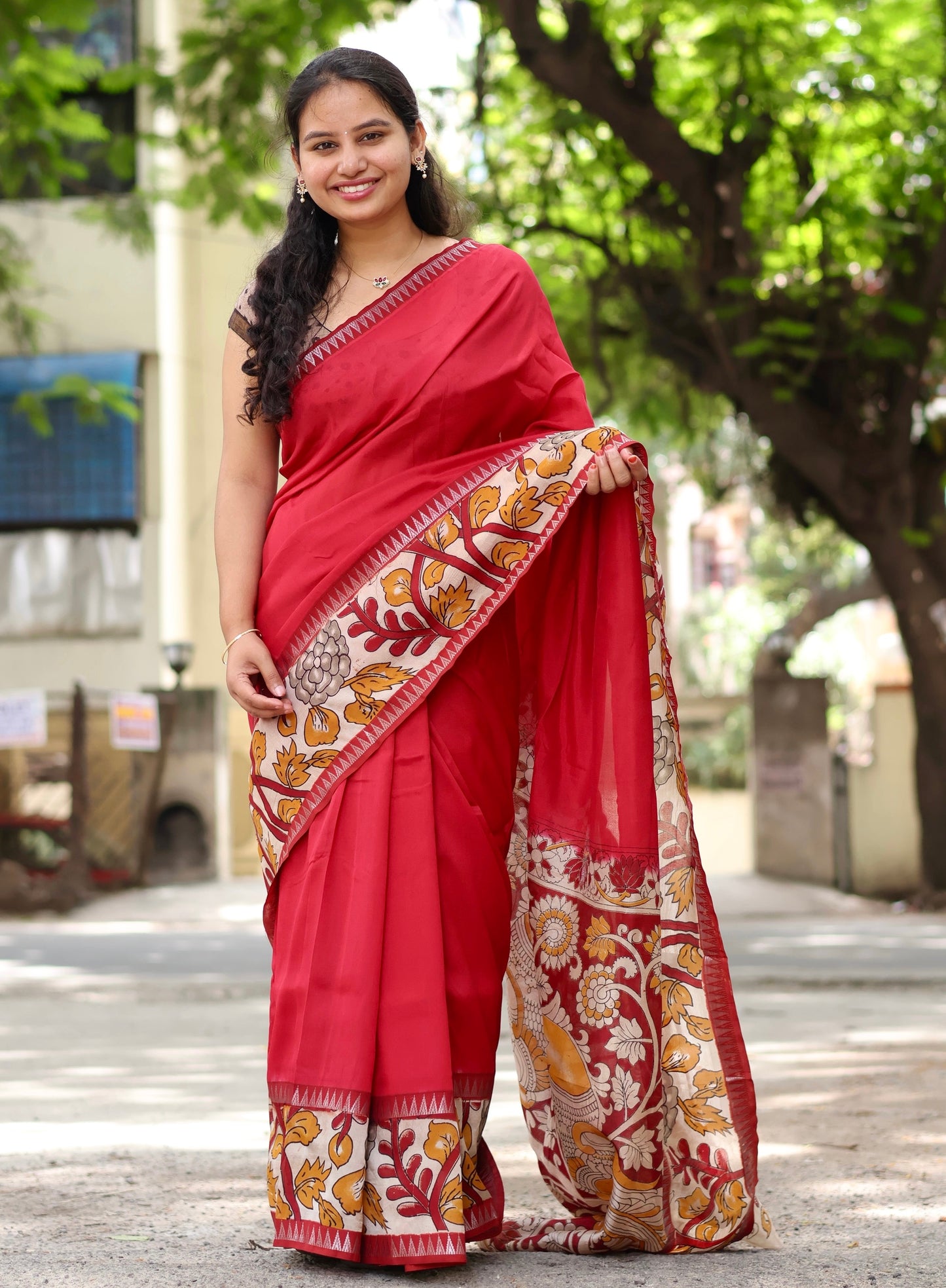 Gap Border Kalamkari dyeing premium Chennur silk saree