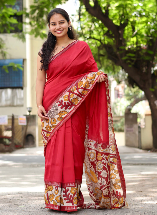 Gap Border Kalamkari dyeing premium Chennur silk saree