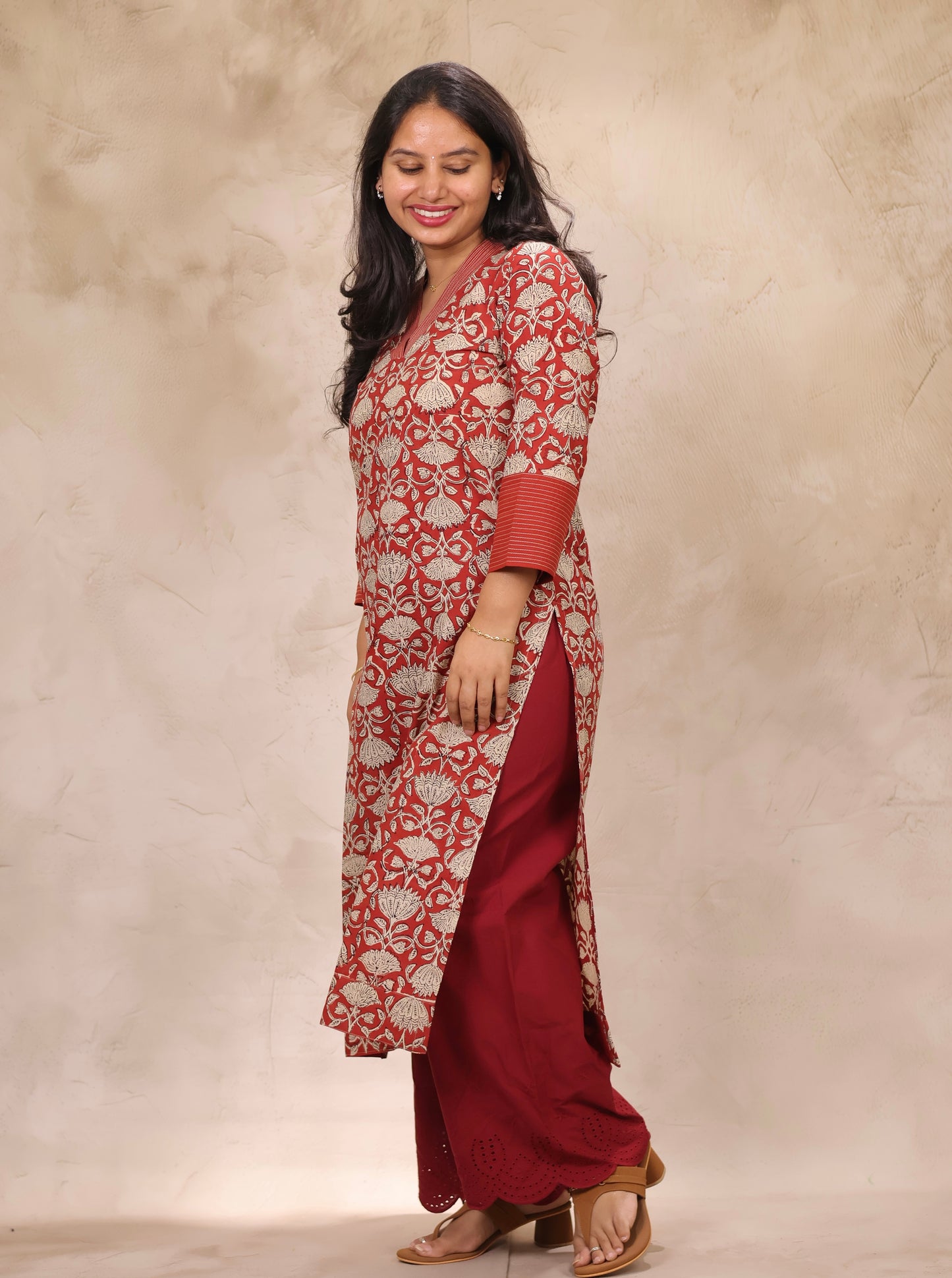 Rust Pure Bagru Mul Cotton Straight Cut Kurta | Looms & Tassels