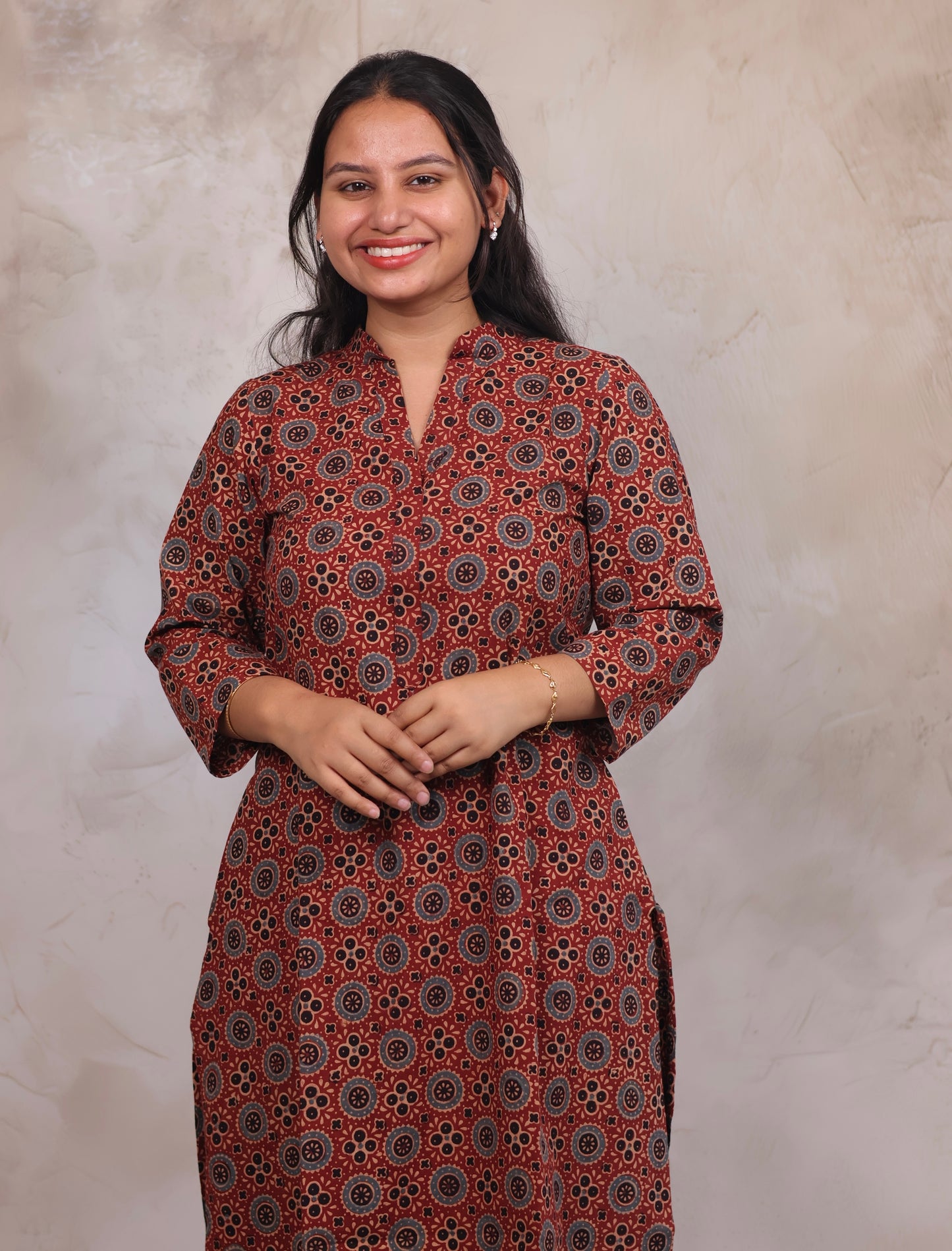 Red Ajrakh Hand Block Printed Kurti | Looms & Tassels
