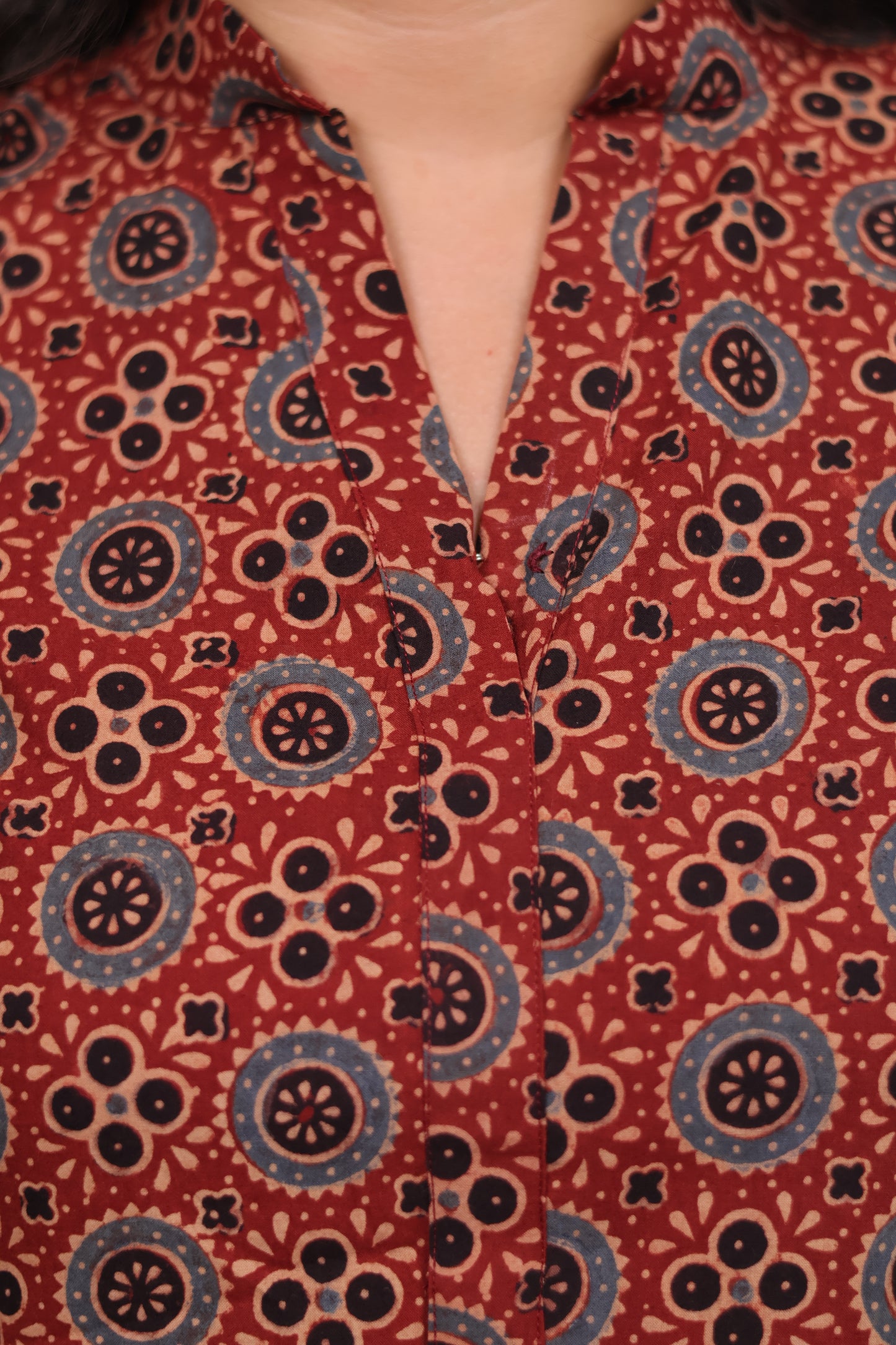 Red Ajrakh Hand Block Printed Kurti | Looms & Tassels