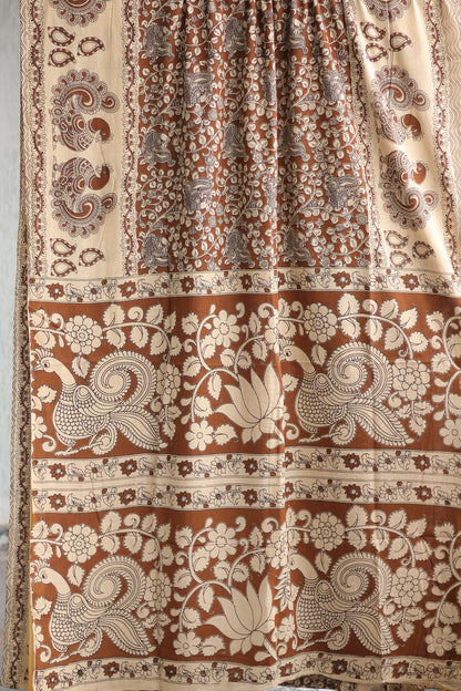 Brown Kalamkari Cotton Saree